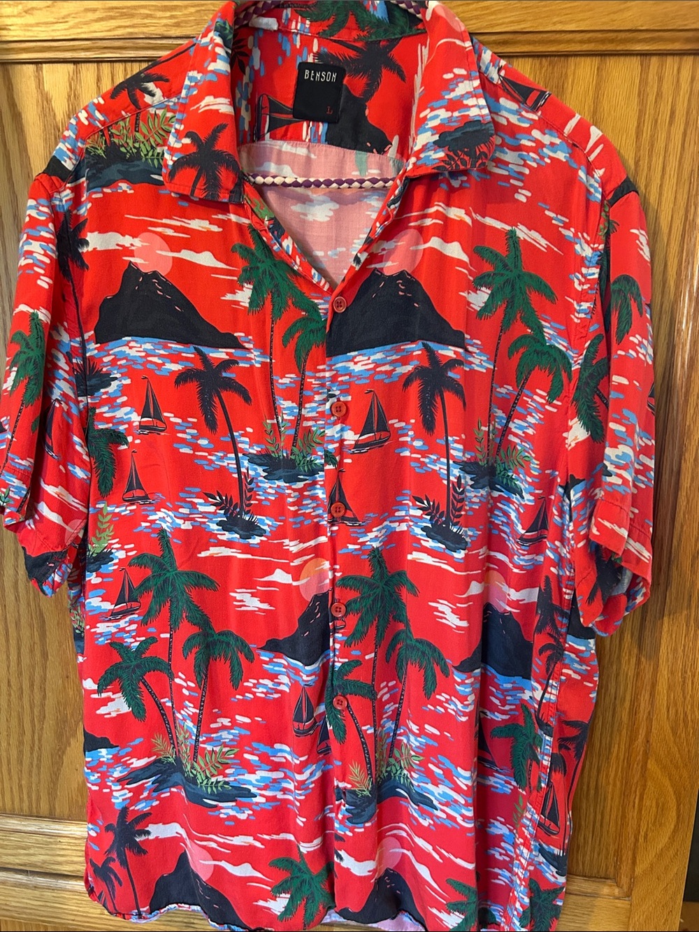 Benson Red Tropical Print Short-Sleeve Button-Down Shirt